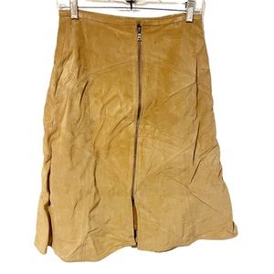 Laundry by Shelli Segal‎ Size 2 Brown 100% Suede Leather Zip Modest Midi Skirt